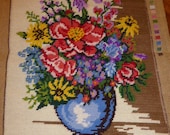 BOUQUET of flowers, embroidered, vintage 1970 39 s faces, handmade
