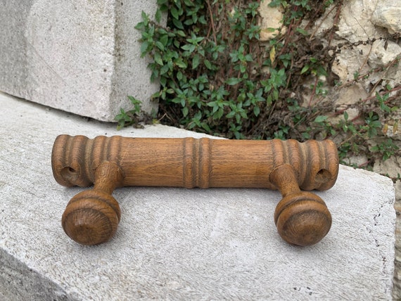 Coat rack in art deco wood, two old designer hooks, chiseled imitation bamboo.