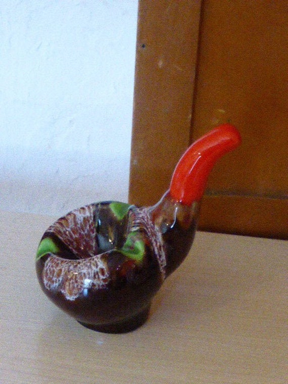 Ashtray in glazed ceramic, pipe holder, vintage 1970, Vallauris style, original and design Pipe shape
