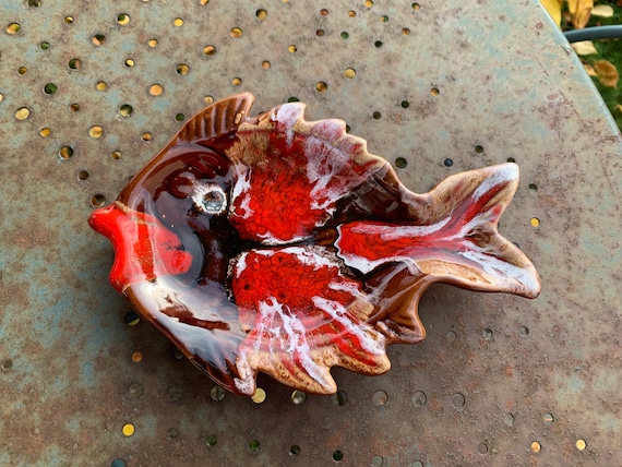 Enameled ceramic fish, vintage Vallauris style barbotine 1960