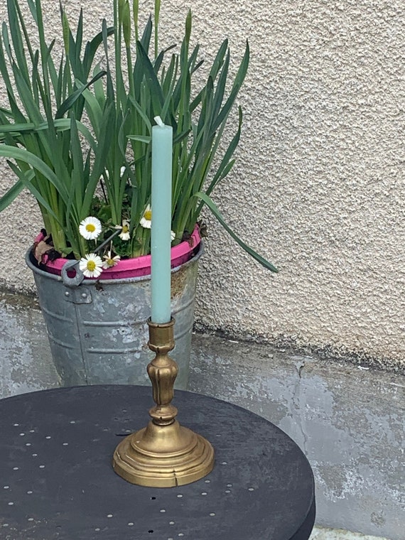 Elegant vintage golden brass candle holder