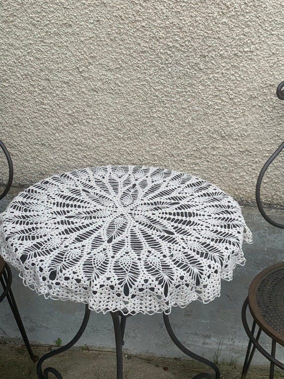 Tablecloth, cotton crochet doily, linen beige color, vintage
