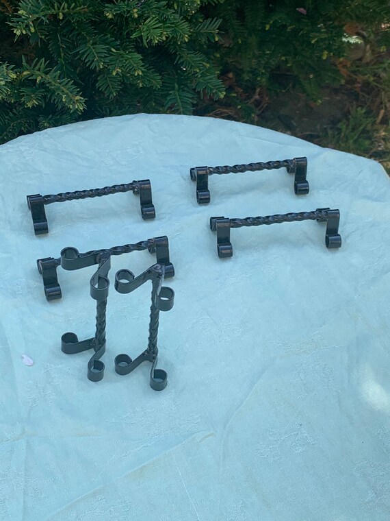 6 metal knife holders, vintage twisted black wrought iron 1950/60