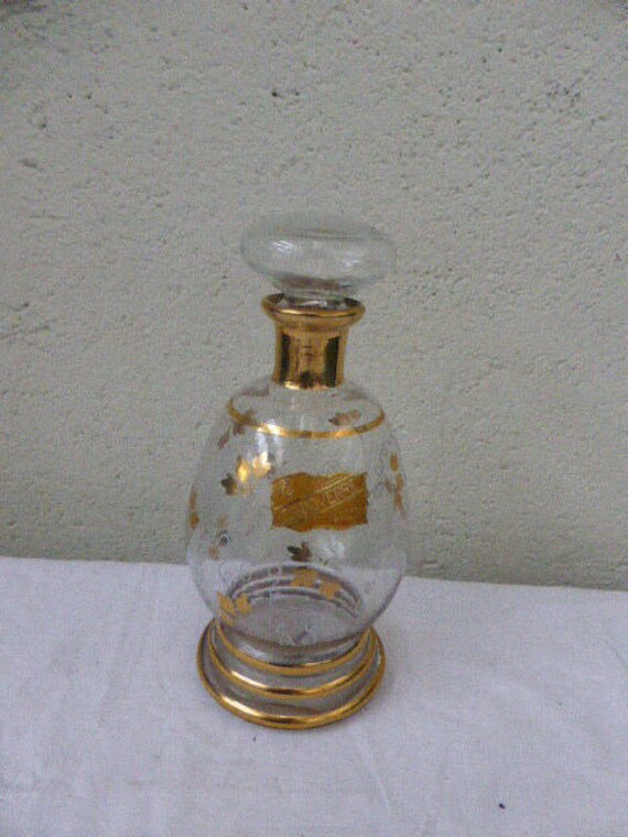 Carafe A Liqueur, Flacon Motifs Floral Or, de Marque Cado Verre Vintage, Peinte La Main