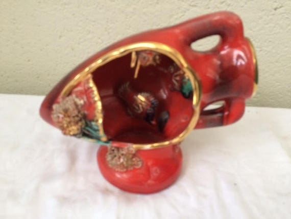 lAMPE VEILLEUSE amphora vase signed VALLAURIS vintage 1960, in red ceramic enameled
