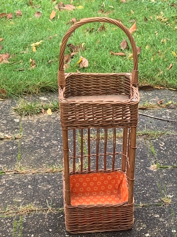 Rattan and wicker basket, two floors, vintage 1970