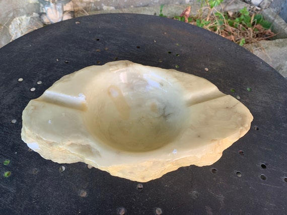 Large marble ashtray, white, beige, gray veins, stone, vintage