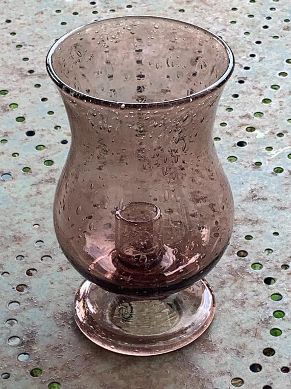 Candle holder, ocher blown glass candlestick, BIOT glassware style, made in france, vin