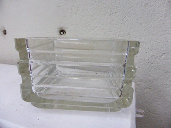 Square ashtray in transparent vintage molded glass 1970, purified and design