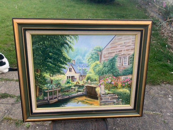 Framed painting the village of Pont Aven by Christine Durvis