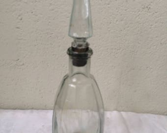Carafe, faceted glass bottle, art deco, glass stopper and cork
