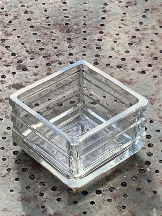Square ashtray in transparent vintage molded glass 1970, purified and design