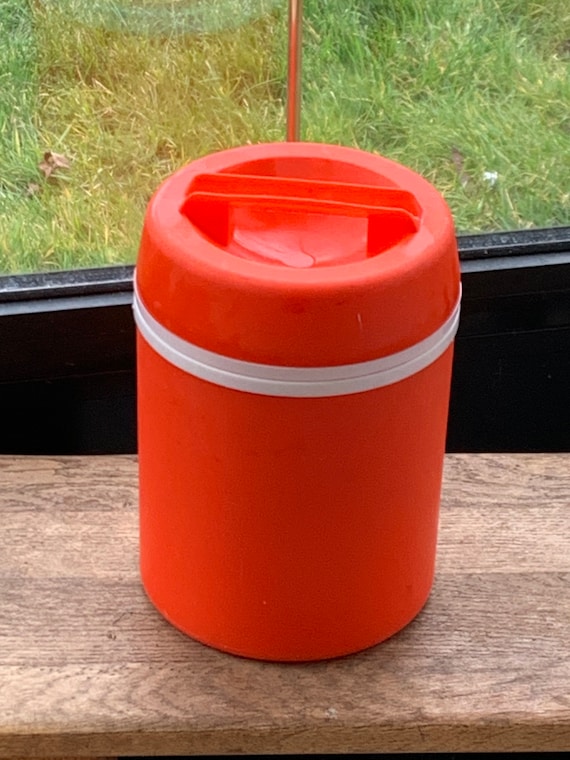 COOLER, THERMOS, MOBIL, made in France, model deposit, cylindrical ice bucket in vintage orange plastic 1970