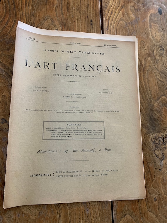 Lot de deux revues art français de 1891 avec gravures rédacteur Firmin javel, DIRECTEUR SIVETRE ET Cie