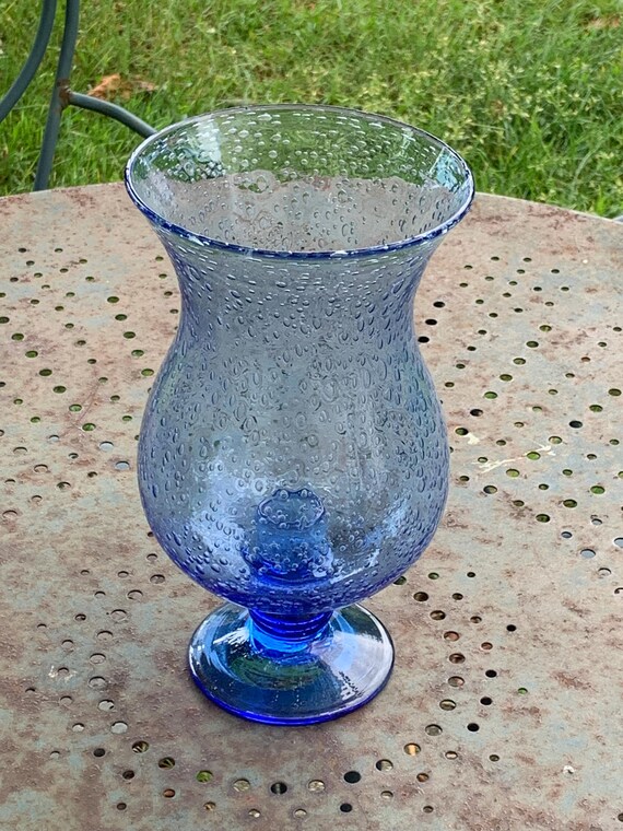 Tealight holder, blue blown glass candle holder from BIOT glassworks, made in France, vintage and collector