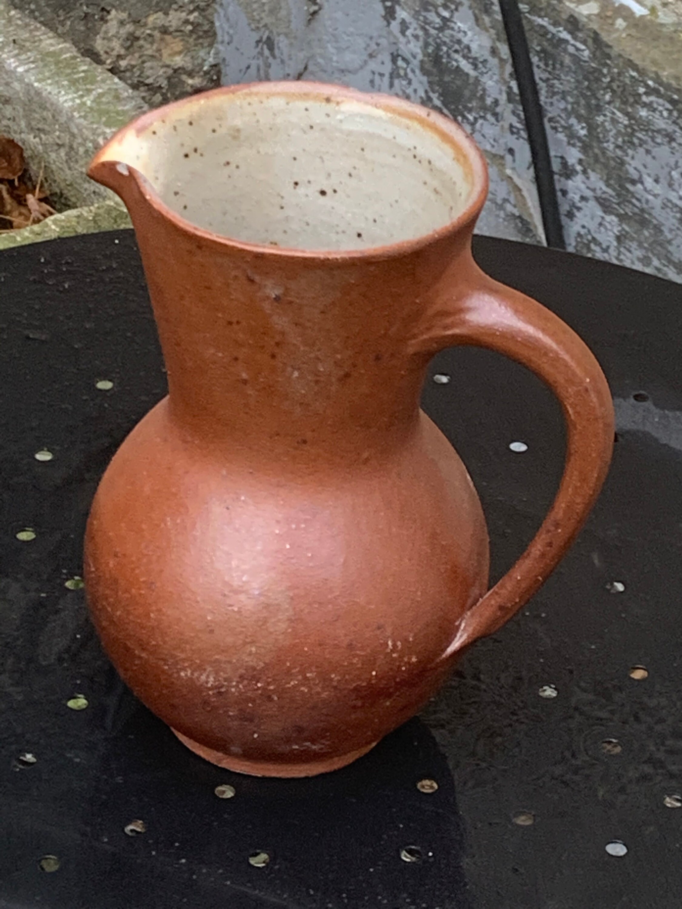 Pichet, Carafe, Cruche en Gres Ancien, Vintage et Design, Intérieur Vernissé Beige Artisanal, Fait M