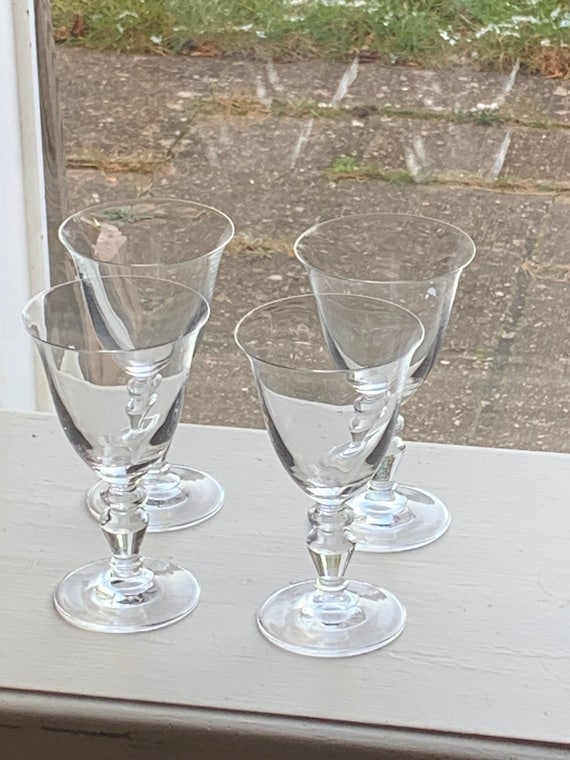 4 wine glasses, transparent glass, vintage tableware