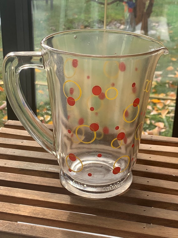 Transparent glass carafe with polka dots and bubbles, vintage kitchenalia 1960/70