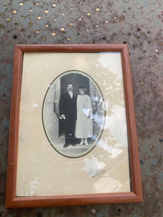 Old wedding photograph, framed, photographer R. Ponge a Guerande, Art Deco and collector