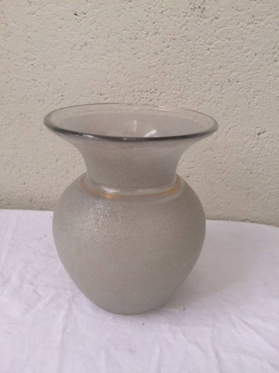 Vase en Verre Granité, et Transparent, Blanc/Gris Perle, Vintage 1950