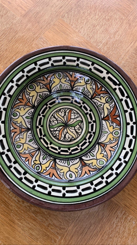 Plato hueco plato hueco decoracion oriental y artesanal en loza pintada a mano ceramica vintage. Etsy Espana