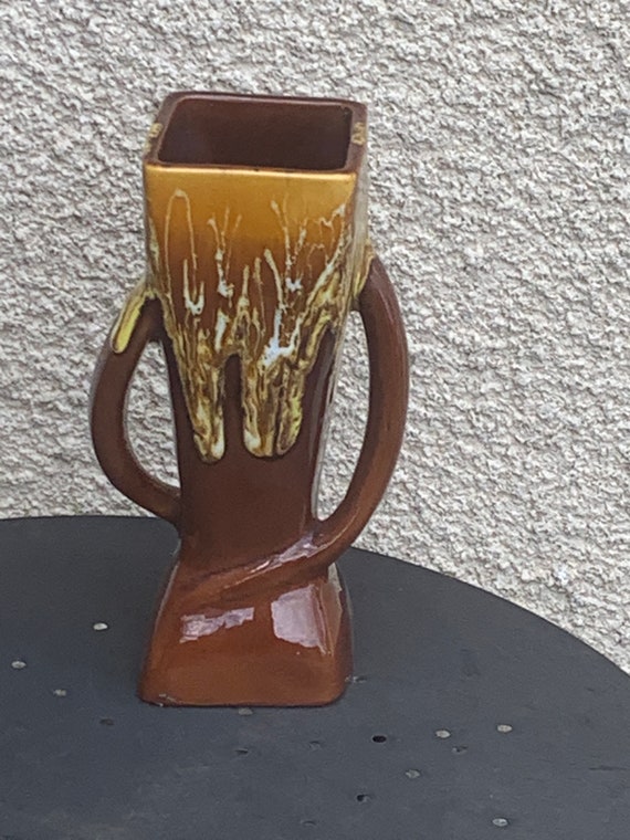 Ocher flamed glazed ceramic vase, vallauris style, vintage design 1960