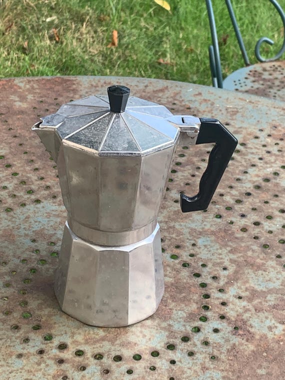 Italian espresso coffee maker, compete, vintage 1960, in metal and black bakelite handle