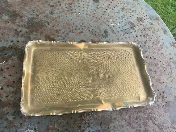 Large rectangular tray in vintage and artisanal hammered metal