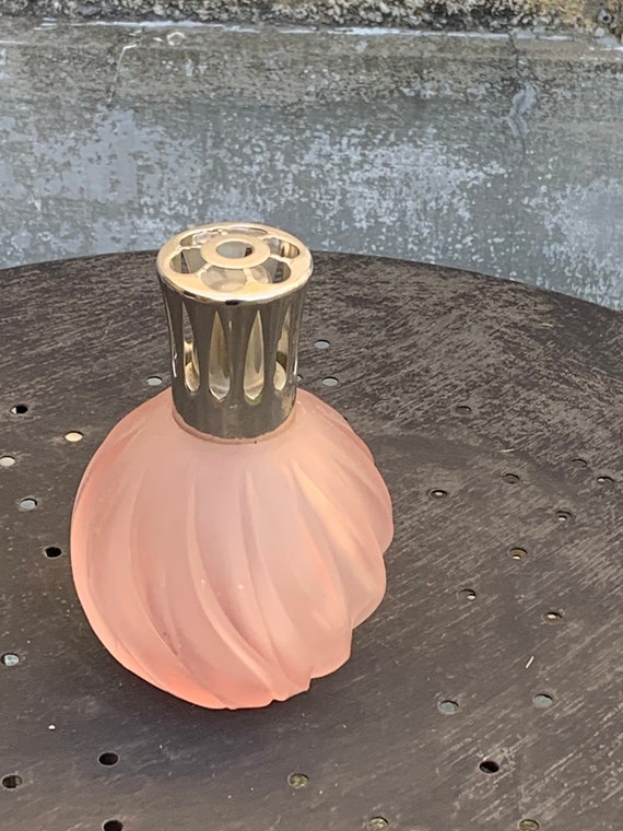 Berger lamp base in pink frosted glass and silver metal cap wick system new vintage 1970