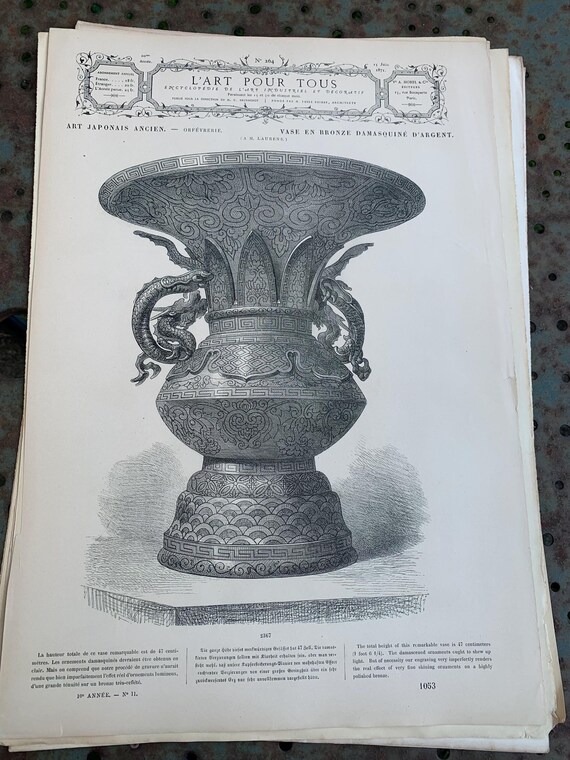 7 engravings ART FOR ALL, circa 1871 Theme ancient Japanese art, antiquity