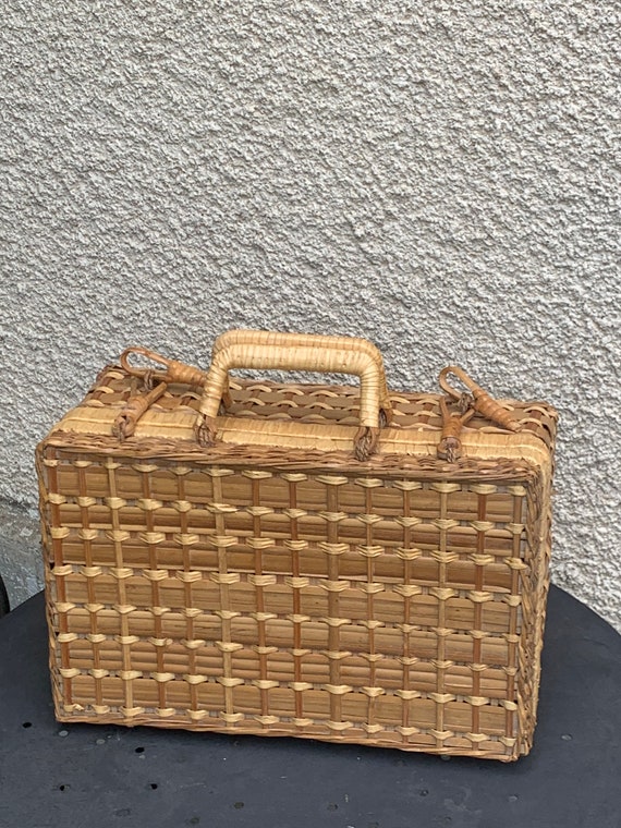 Basket, box, briefcase, rattan and bamboo case, vintage 1970