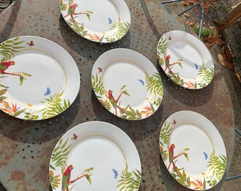 6 assiettes plates en porcelaine Barbier, modele Tropical