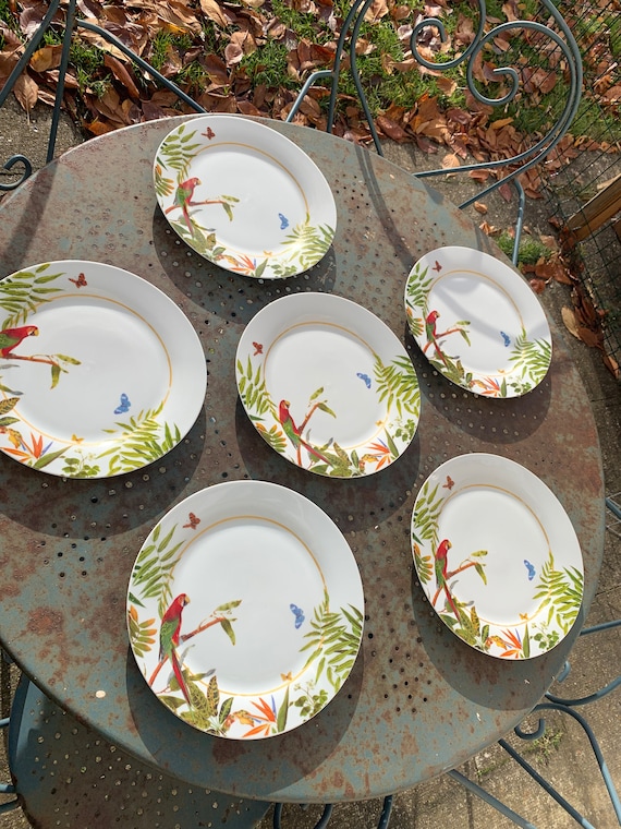 6 Barbier porcelain dinner plates, Tropical model