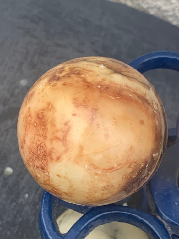 Sphere, beige and brown alabaster ball, vintage collector 1970