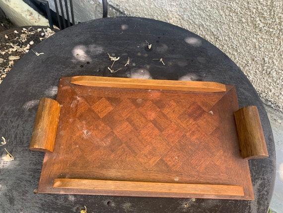 Rectangular vintage marquete wooden tray
