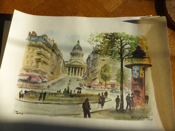 Lot of 4 engravings of Guignier, monuments of Paris vintage 1953