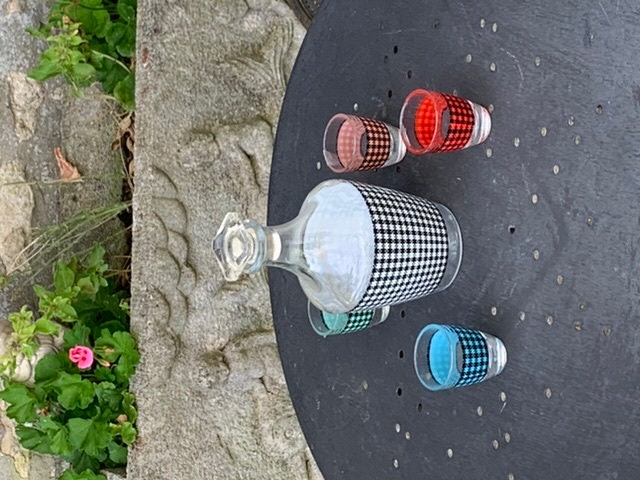 Service A Liqueur Composé d'une Carafe et 4 Petits Verres Liqueur, Motif Pieds de Poule, Carreaux No