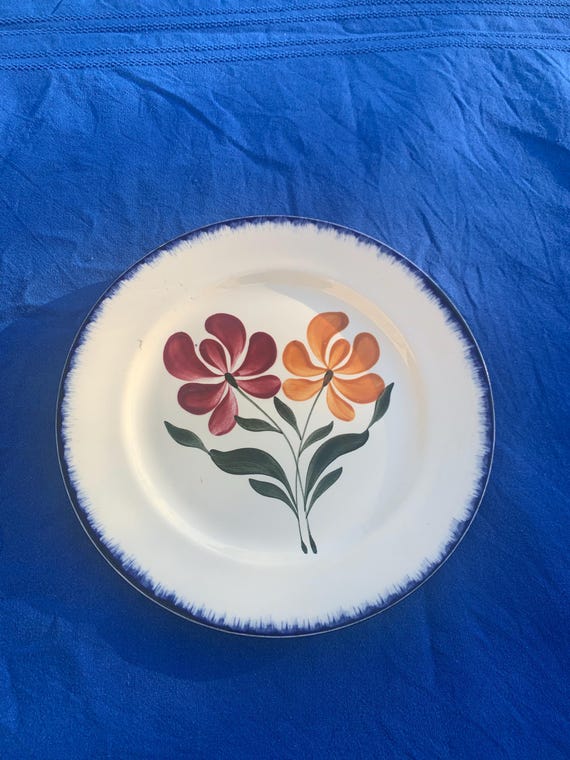 Cake dish E. Charbonnier, Salins, Terre de Fer, country model, made in France, flower pattern, vintage and collector