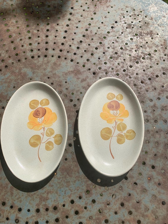 Two ceramic serving dishes Loire 1713 earthenware by Saint Amand France, hand painted vintage 1970