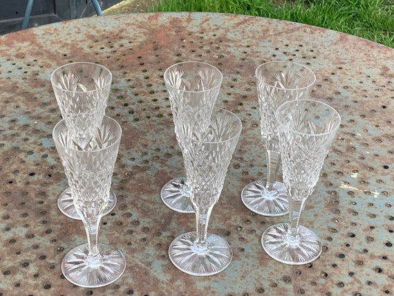 6 champagne flutes in glass and transparent crystal, antique chiseled