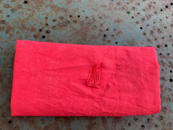 6 large cherry-dyed damask cotton napkins, Monogram MB, floral weaving pattern, old