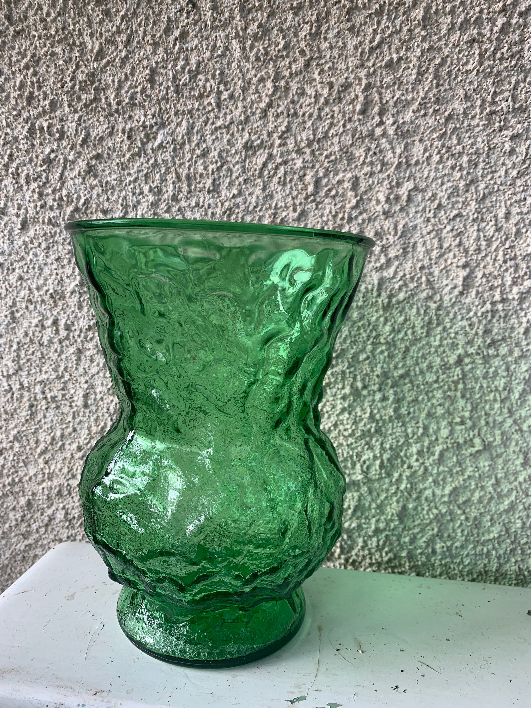 Vase Italien en Verre Vert Vintage