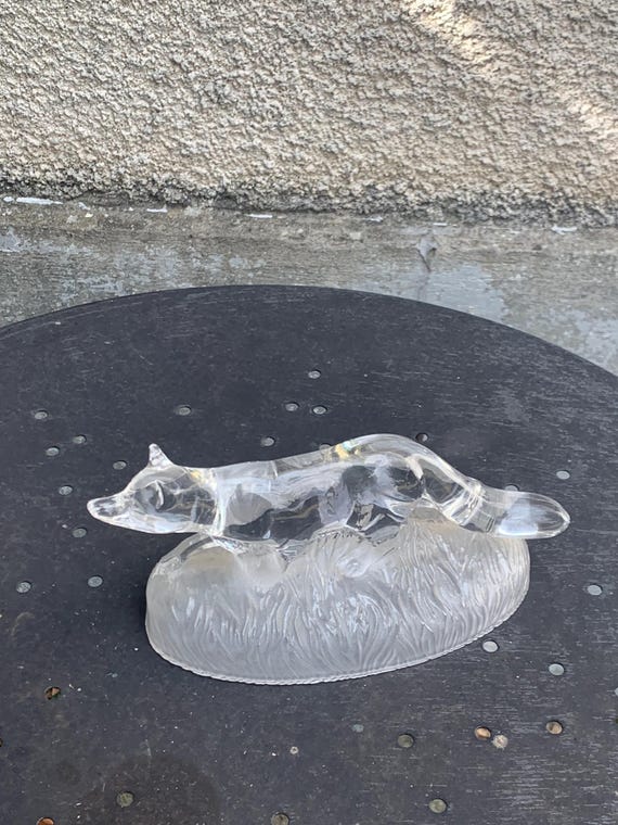 Vintage clear crystal glass wolf paperweight