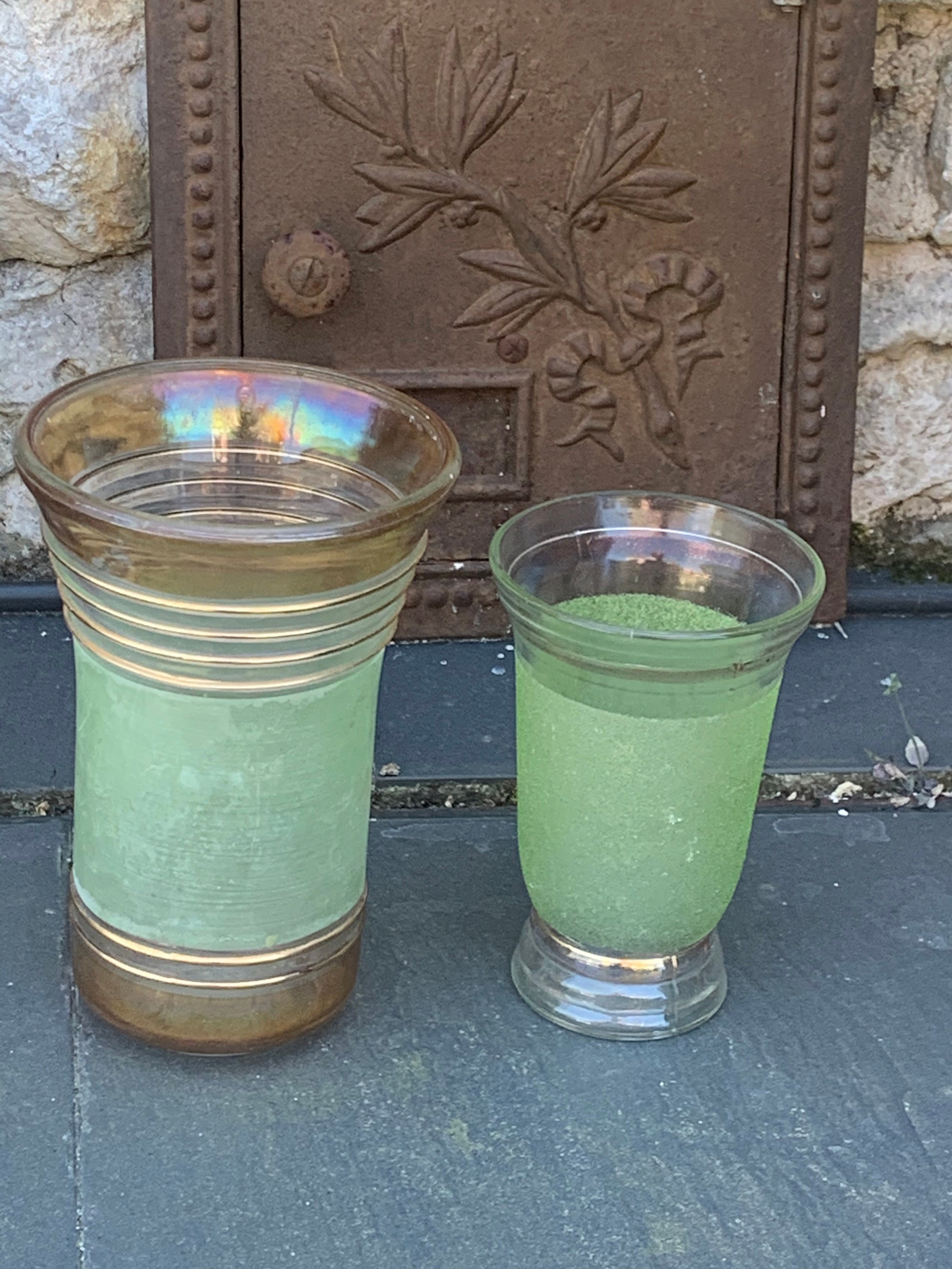 Vase en Verre Granité Vert et Transparent, Vintage 1950