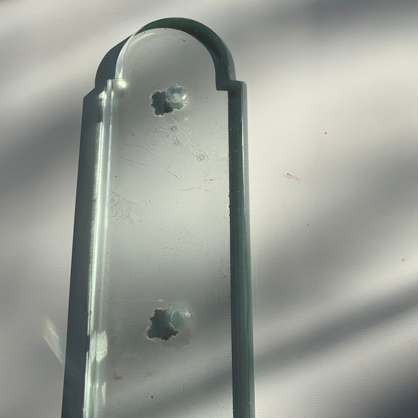 Plaque de porte, plaque de proprete en verre transparent biseauté forme arrondie vintage 1950
