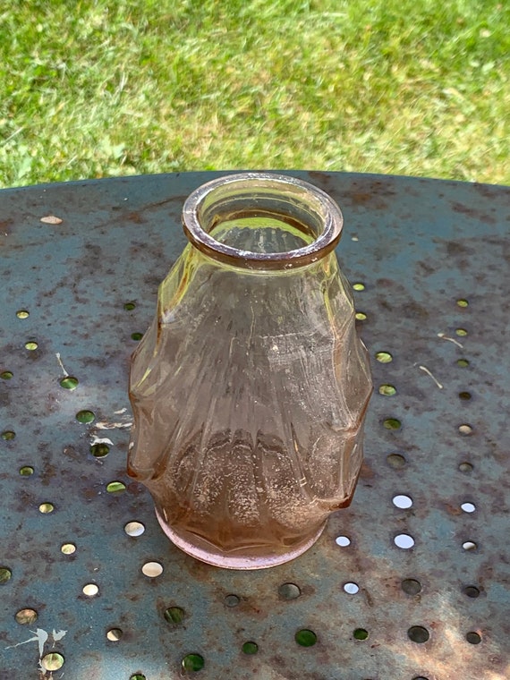 Pink glass hyacinth vase, art deco molded glass