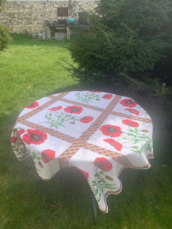 Vintage poppies rectangular tablecloth, signed Bony collector