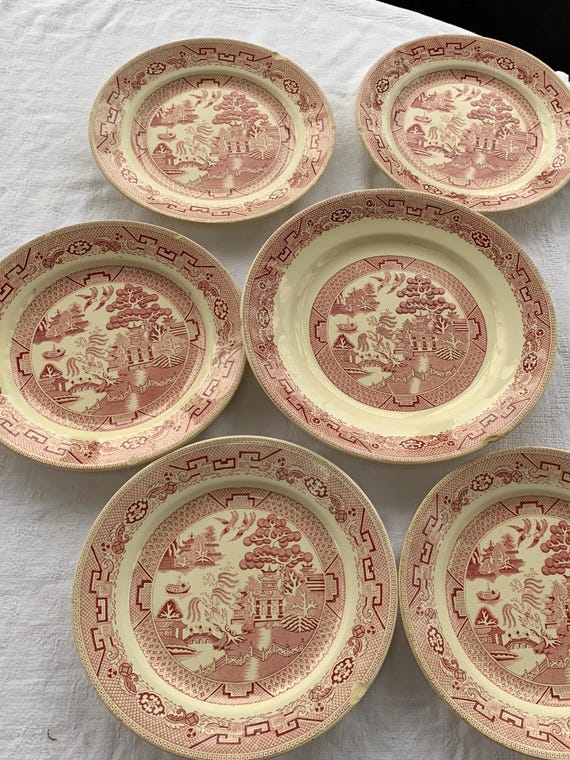 Set of 5 plates and an iron earth cake dish, Willow Hamage Moulin des Loups art deco model
