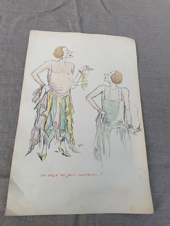 Lithography Who wants my pretty handkerchiefs? SEM, circa 1924 Georges Goursat dit Sem, collector