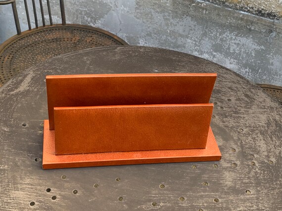 LAURIGE mail holder, synderm or agglomerate of leather fibers, brown, vintage, 2 compartments, beautiful object to organize your desk